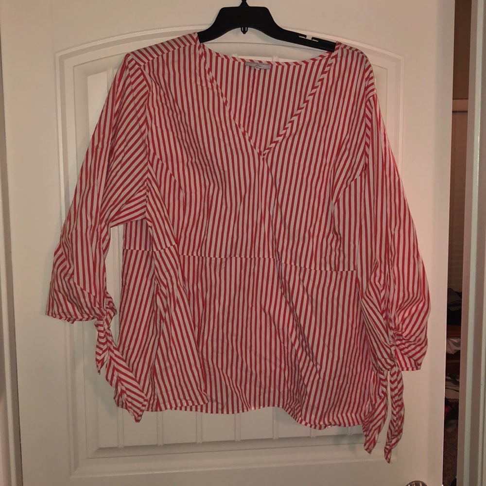 Red and white striped top
